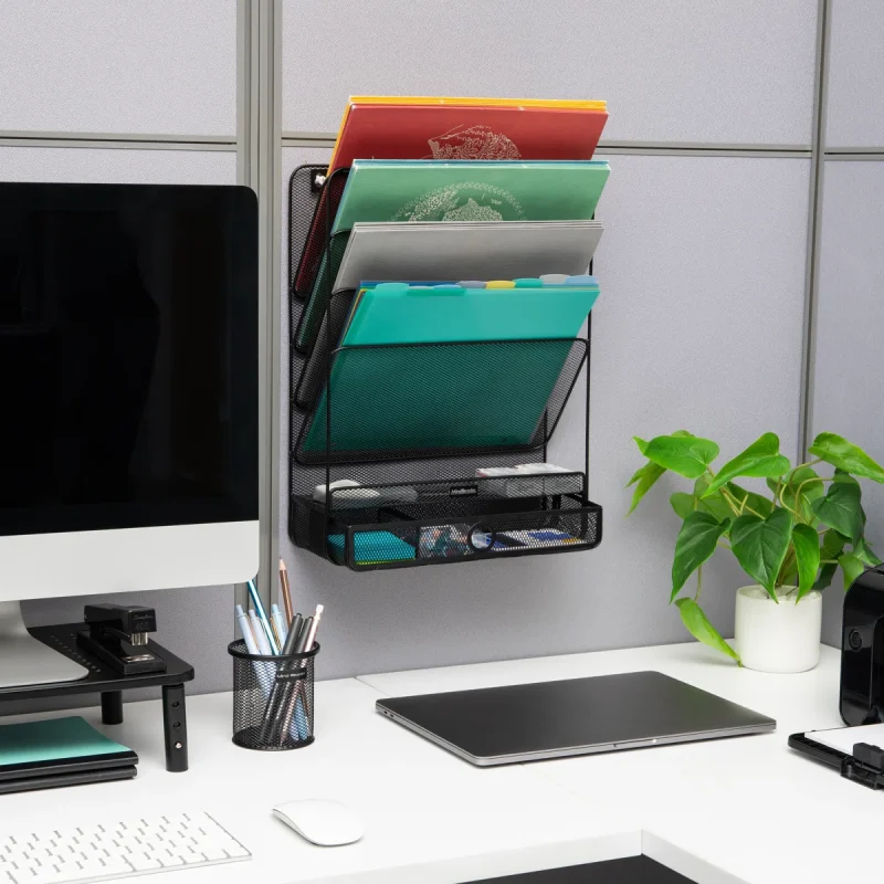 4-Tier Vertical File Storage, Desktop Organizer, Wall Mount